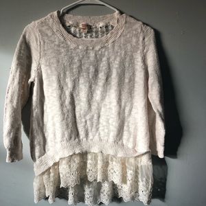 Mossimo White Sweater with Cream Lace Trim! 3/$20